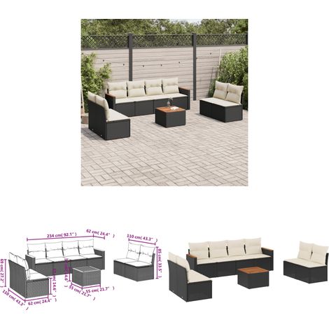 Salon de jardin 9 pcs avec coussins noir résine tressée - Ensemble Salon De Jardin - Meuble Extérieur - Jardin Design - Mobilier De Jardin - Canapé D'extérieur - Home & Living (1/3)