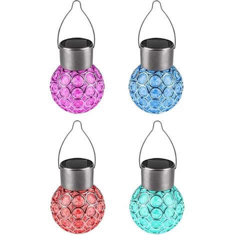 Lot de 4 guirlandes solaires suspendues d'extérieur, boules décoratives étanches avec poignée, idéales pour le jardin, les allées, les arbres ou les décorations de fêtes.-AquaForge