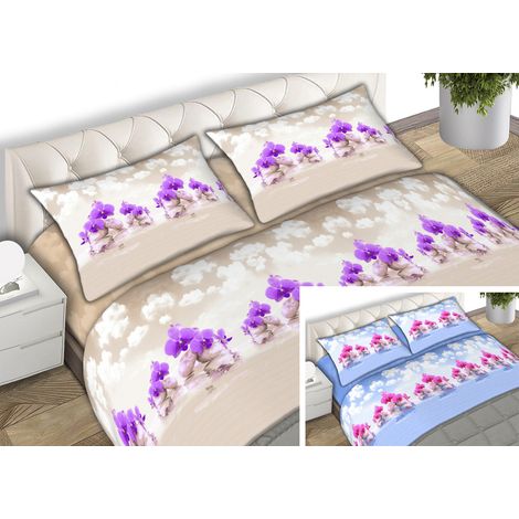 Completo Lenzuola 100% Cotone Made Italy Fantasia Floreal Cloud C.N., misuraMatrimonialecoloreAzzurro (1/5)