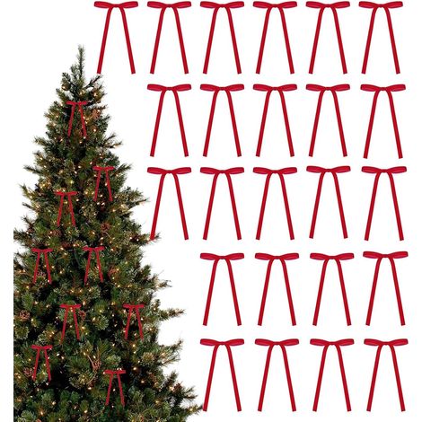Nœuds de Noël en Velours décoratifs 24 Velours festifs 12,7 x 17,8 cm 12,7 x 17,8 cm nœuds en velours pour couronne de style vintage Pour porte d'entrée, armoire, escalier, guir (1/5)
