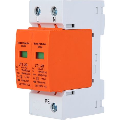 Protecteur 2P, Dispositif de Protection Contre Les Surtensions Domestiques LT1 20, Dispositif de Protection Contre Les Surtensions 2P, Parafoudre Basse Tension, Orange, avec (1/5)