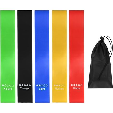 Bande de Resistance Elastique, Bande Elastique Fitness Musculation, 5 Pièces Bande Élastique Fitness Musculation, avec 5 Differents Niveaux de Resistance pour Pilates, Yoga, Sport (1/5)