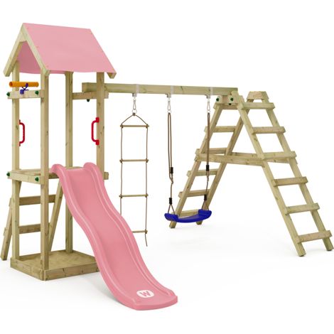 Wickey Torre gioco TinyLoft con altalena e scivolo, torre da arrampicata con sabbiera, scala e accessori da gioco - rosa pastello