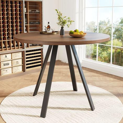 Table à manger ronde 80x80x75 cm marron noyer en MDF et métal avec structure robuste (1/5)