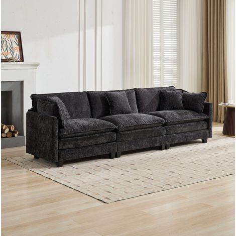 Divano modulare 3 posti 289x75x84 cm in tessuto ciniglia nero salvaspazio FloraGrace (1/5)