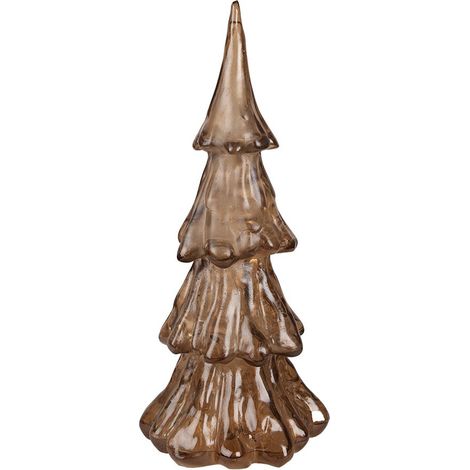 Sapin de Noël Lumineux LED Décoration de Table Plastique Doré et Marron Ø 14 x 33 cm - PANGIVO (1/4)