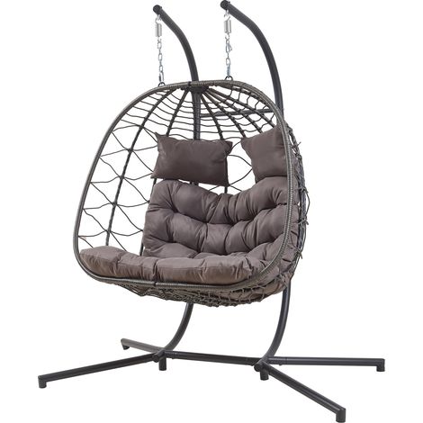 Fauteuil suspendu 2 places avec support 198 x 156 x 98 cm gris (1/5)