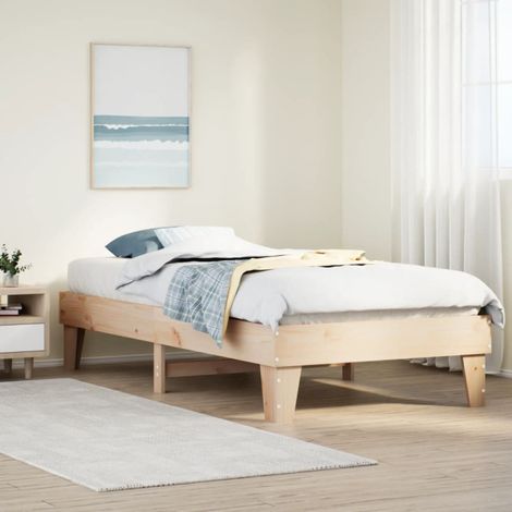 Vidaxl – Cadre de lit 90x190 cm en bois de pin massif – Sommier à lattes – Espace de rangement sous le lit – Assemblage requis (1/6)