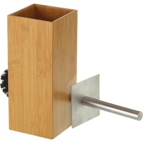 Brosse de toilette WC avec support, porte brosse WC en bambou-métal coloris naturel-noir-Longueur 10 x Profondeur 10 x Hauteur 23 cm (1/3)