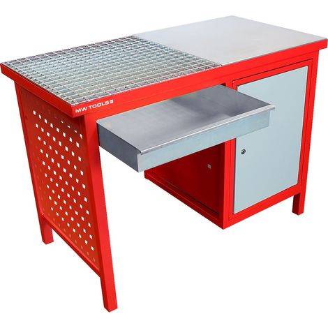 Mw Tools – Établi de soudage 120 cm – Construction en acier tubulaire – Grille galvanisée 600 x 600 mm – Armoire de rangement avec serrure – DEL12060