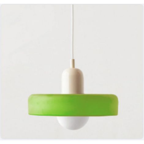 Une suspension de style Bauhaus aux accents médiévaux, dotée d'un abat-jour en vitrail. (25 cm Verre vert gazon + Base beige) (1/4)