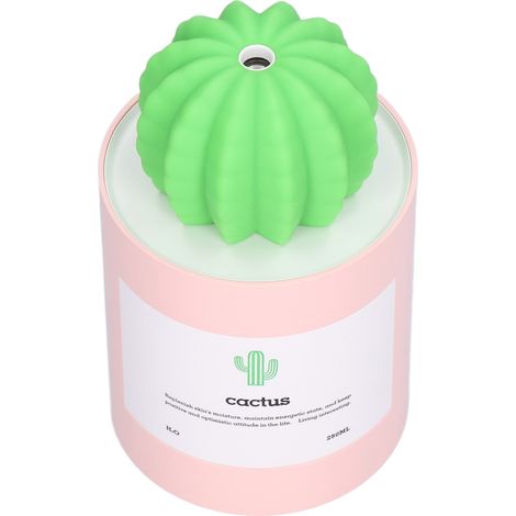 Humidificateur de bureau Cactus 280 ml, alimentation USB, silencieux, nano-atomisation, rose (1/5)