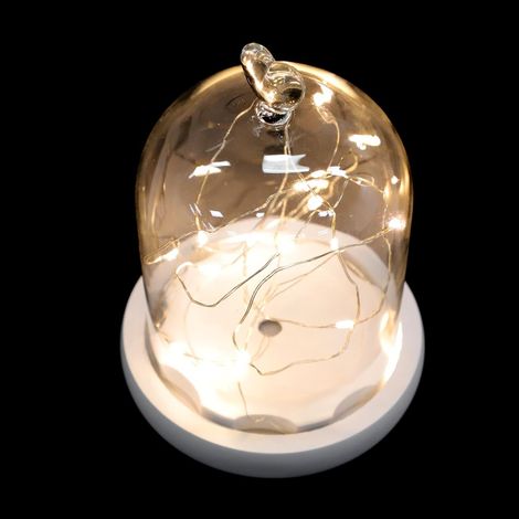 Cloche en Verre pour Fleurs Éternelles avec Guirlande Lumineuse Intégrée Base Blanche 10X15 CM Décoration de Bureau et Maison Couvercle Protecteur pour Micro-Paysage Floral (1/5)