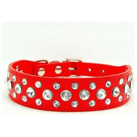 QORVA-Collier de Chien en Cuir Strass (Rouge M)