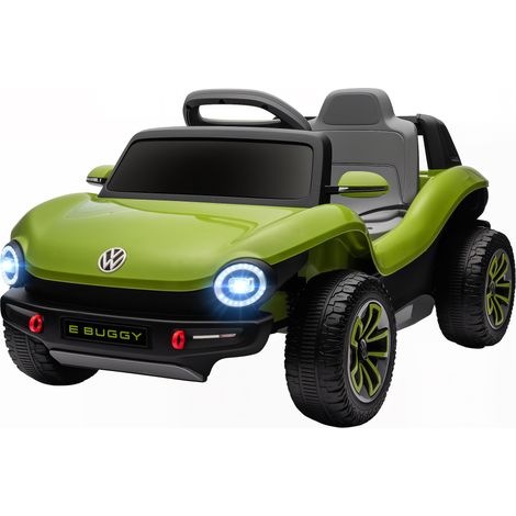 Poussette électrique Volkswagen E-Buggy 12V pour enfants 3+ ans, télécommande 2.4G, suspension, verte