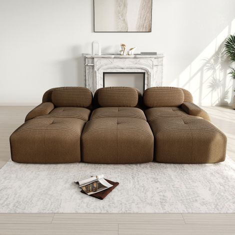 Sofá modular de 3 plazas con 3 otomanas en tela de pana, sofá sin marco, entrega sin montaje, apto para mascotas, reposabrazos extra anchos, tapicería de alta elasticidad 32D para sala de estar y cine (1/5)
