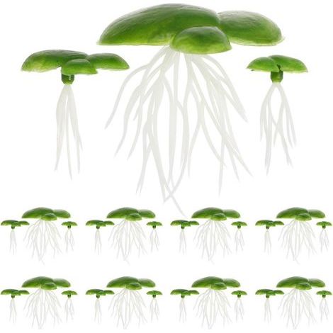 Packung mit 2/36 Stück dekorativer künstlicher Wasserlinsen aus Kunststoff mit Wurzeln (grün) – 2,50 x 2,50 x 2,50 cm – Grün (1/4)