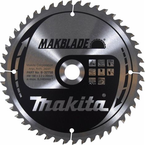 Makita B-32758 Hoja de Sierra Circular TCT 190x20mm 48T Madera