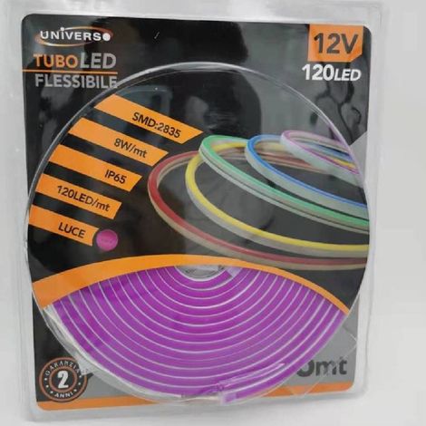 Trade Shop - Strip Led Neon Flessibile Striscia Decorativa 5 Mt Ip65 Vari Toni Di Luce U-12v -