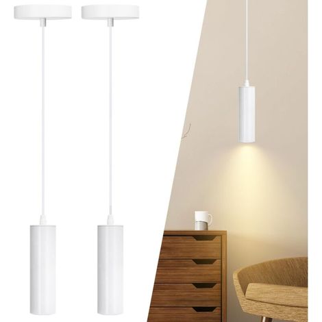 Lámpara colgante de metal blanco, lámpara de techo cilíndrica moderna, juego de 2, bombilla no incluida (GU10) -Crezuo