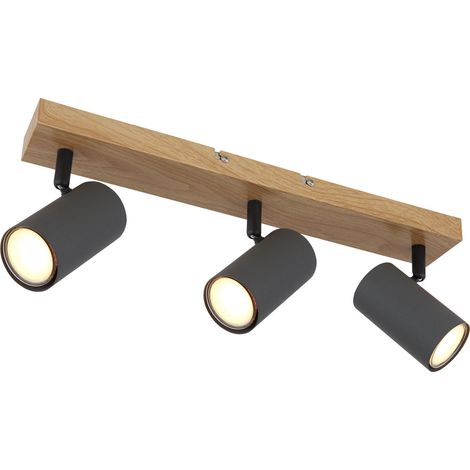 Globo ROBBY Barre de spots encastrés au plafond, aspect bois, 3 x GU10 (1/5)