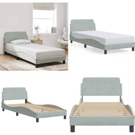 Cadre de lit sans matelas gris clair 90x190 cm velours - Cadre De Lit - Lit Double - Lit Design - Lit Velours - Literie - Home & Living (1/5)