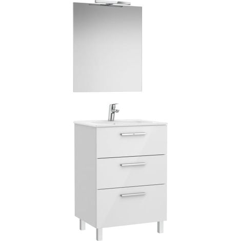 CONJUNTO VICTORIA BASE+LAVABO 600 BLANCO 3 CAJONES ESPEJO APLIQUE LED