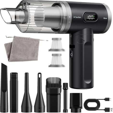 Aspirateur à main sans fil pour voiture, 15 000 PA, avec affichage numérique, pliable, avec 2 filtres HEPA, pour PC, maison, cuisine, fissures et coins (1/5)