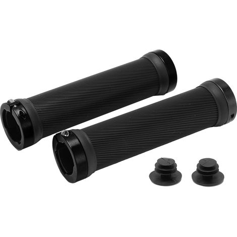 2 pièces Poignées de Vélo Antidérapantes en Caoutchouc avec Embouts Plastiques pour Guidon 22mm, Compatibles VTT et Route, Noir (1/5)