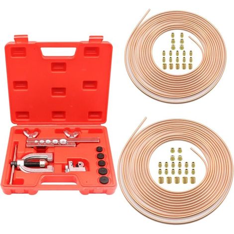 Kit Tuyau Frein Voiture, 7,62m de Ø4,75mm + Ø6,35 mm en Acier Cuivré avec 32 Raccords de Durite de Frein + 10 Connecteurs, IdéAl Pour Les SystèMes De Freinage Hydrauliques De Voiture (1/4)