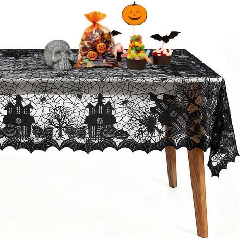 Halloween Tischdecke Spitze 135x175 cm Wiederverwendbar Schwarz für Partydeko