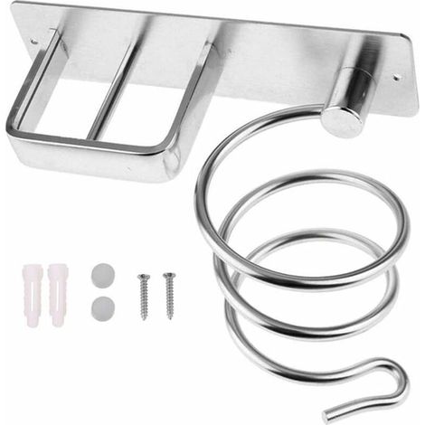 Hair Dryer Holder Hair Dryer Holder Hair Straightener Holder Hair Dryer Holder Hair Dryer Holder Blow Aluminum Wall Holder Spiral Hair Dryer Holder with Two Holes (Silver) (1/5)