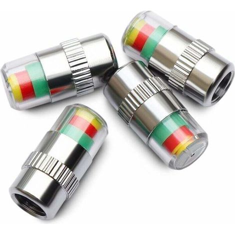 Set di 4 tappi per valvole pneumatici con indicatore a 3 colori, cromati + PC, avviso visivo della pressione dei pneumatici (1/4)