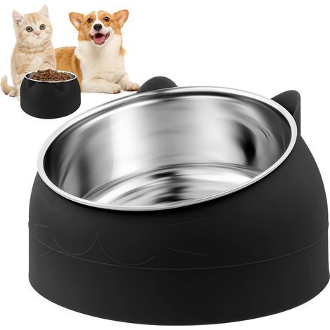Gamelle pour chat, 400 ml, en acier inoxydable, surélevée, inclinée à 15°, pour soulager la colonne cervicale, pour chats, chiots et lapins (1/4)