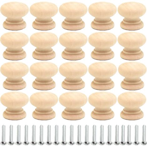 20 Morceaux Boutons de Porte de Placard Bois, 35x25 Mm Bois Bouton Armoire, Poignées de Boutons de Tiroir en Bois Ronds, Poignée de Meuble Ronde, Avec Des Vis, pour Armoires, Tiroirs, Penderies (1/5)