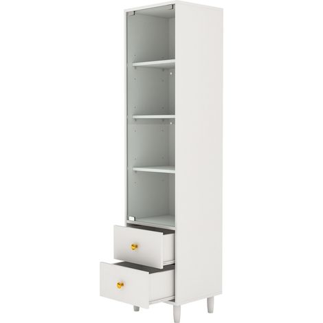 CHICFURN Vitrina LED 40x35x165 cm en MDF blanco, puertas de cristal, 2 cajones, estilo moderno (1/5)