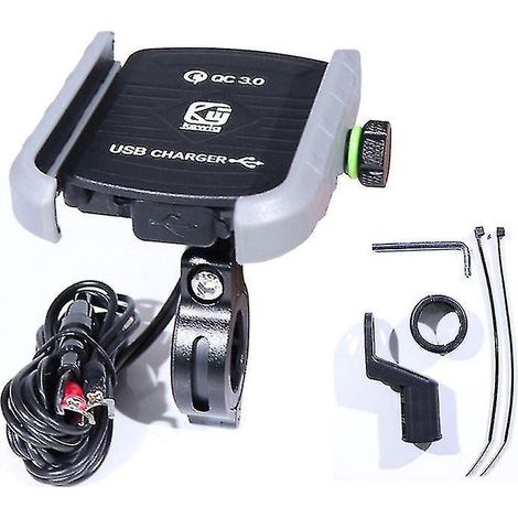Support de téléphone portable étanche pour guidon de moto avec rétroviseur à 360° et chargeur USB QC 3.0 pour smartphone (jaune) (1/5)
