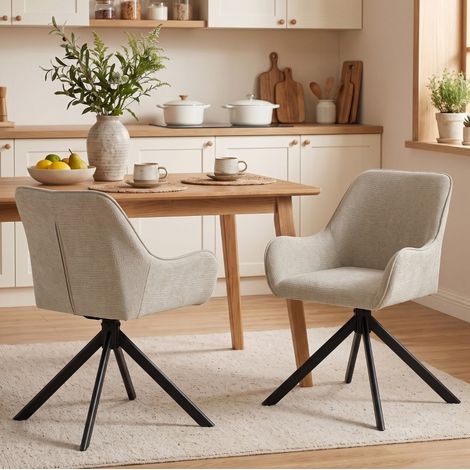 Pack de 2 sillas de comedor beige giratorias 360° con reposabrazos y estructura metálica (1/5)