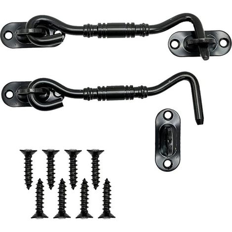 2 Pièces Crochet Fermeture Porte Noir Acier Inoxydable Crochets avec oil de Porte Verrous et Boulons pour Serrures Porte de Grange, Salle de Bain, Fenêtre, Porte Coulissante(10cm) (1/5)
