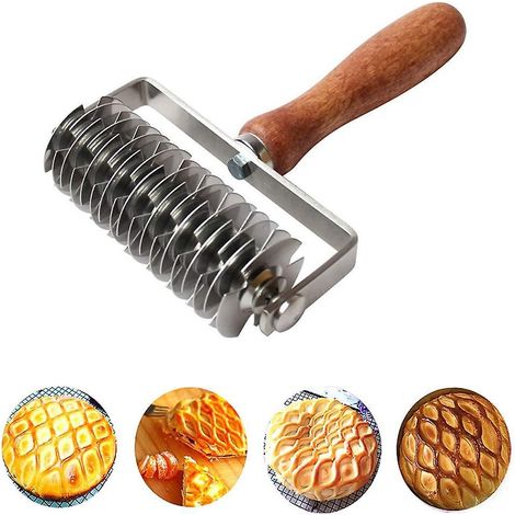 Rouleau à pâtisserie en acier inoxydable avec manche en bois, idéal pour réaliser des croûtes à biscuits, tartes, pizzas et pains. (1/4)