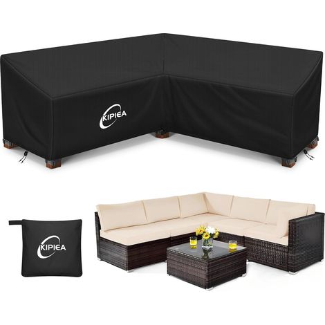 Housse de canapé d'angle en V Kipiea Patio, tissu Oxford 420D ultra-résistant, 6 boucles coupe-vent, anti-UV, gourmand et inaltérable (216 x 216 cm L x 85 x 79 cm H), noir (1/5)