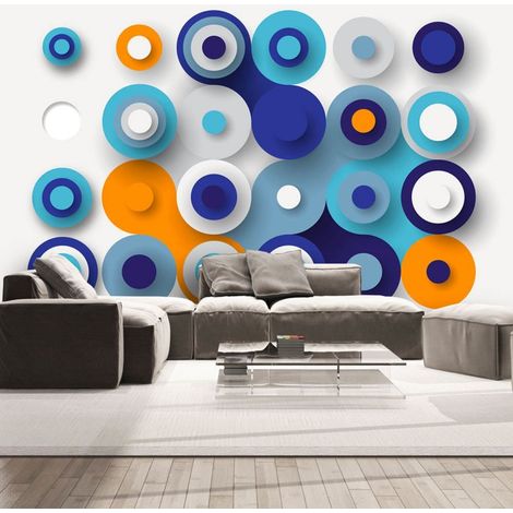 Papier peint géométrie des roues bleues - 350 x 245 cm (1/4)
