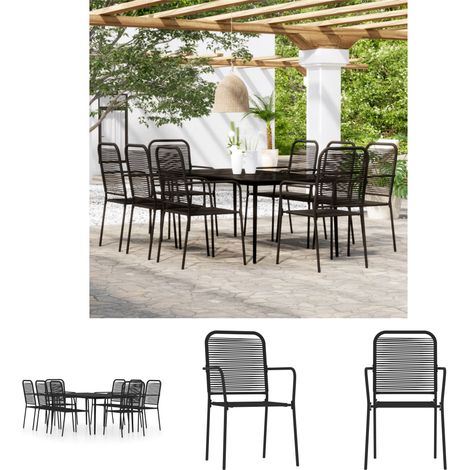 Terrassenmöbel - vidaXL 9-tlg. Garten-Essgruppe Schwarz - Gartenstuhl (1/5)