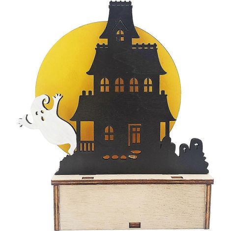 Décorations d'Halloween : Fantômes, Sorcières et Faucheuse - Figurines en bois - Modèle créatif - Veilleuse creuse - Accessoire de bureau - Décoration en bois - Fête d'Halloween (1/5)