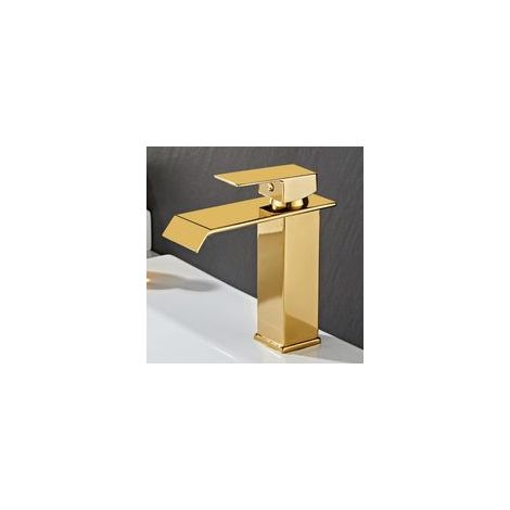 (doré, court)Robinet mitigeur de cuisine cascade pour salle de bain en acier inoxydable, mitigeur de lavabo à poignée unique (1/5)