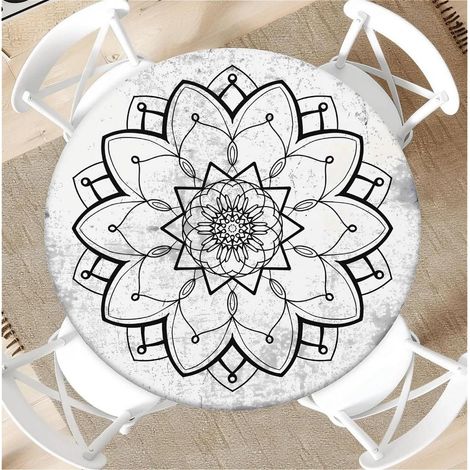 Nappe ronde avec élastique Ø 90cm, élastique, motif Lotus, pour intérieur & extérieur