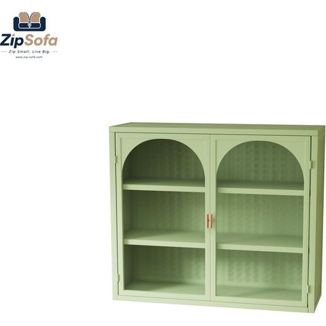 Armoire murale moderne à deux portes en verre 70cm avec trois niveaux de rangement, motif tissé caractéristique, verte - entrée, salon, salle de bain, salle à manger