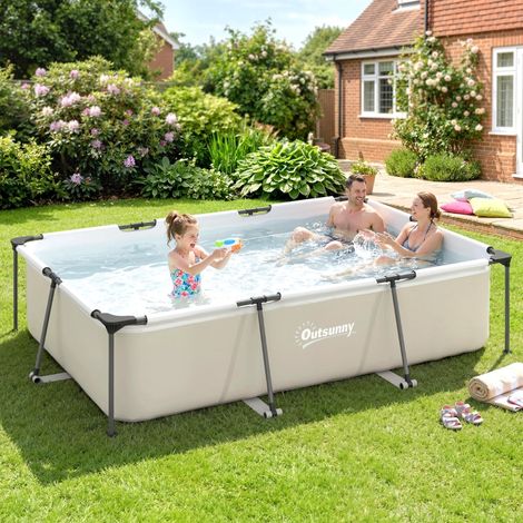 Piscine hors-sol tubulaire 3700 L (316 x 238 x 66,5 cm) avec structure métallique, kit de réparation, sans pompe de filtration, grise