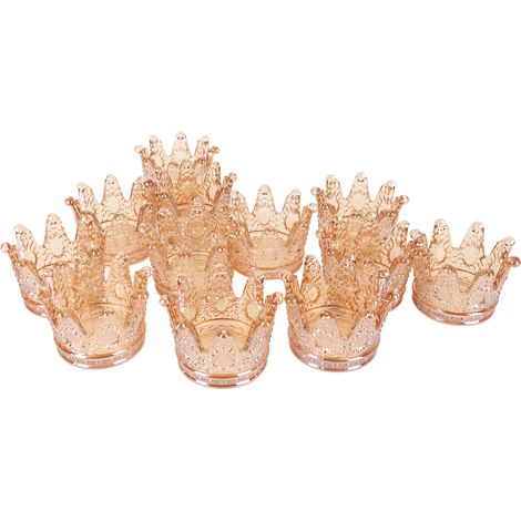 12 Bougeoirs à LED en Verre Ambre Transparent Style Couronne 7,6cm pour Fêtes Mariage Bureau (1/5)