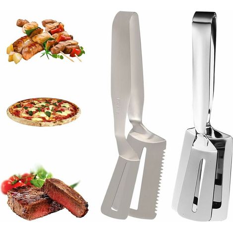 Set of 2 Spatula Tongs Grill Bread Hamburger Steak Pizza Pie Fish (1/3)